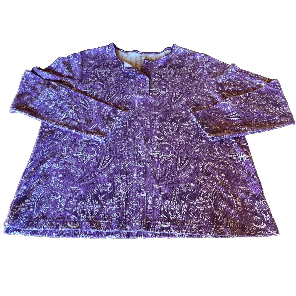 Blair Shirt Women’s  Purple  Paisley Long Sleeve Henley 5 button Pullover Top